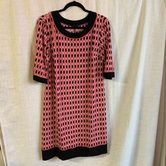 Retro Mod R&K Dress Orange Black Print Y2K Vibes Women’s L - Picture 1 of 12